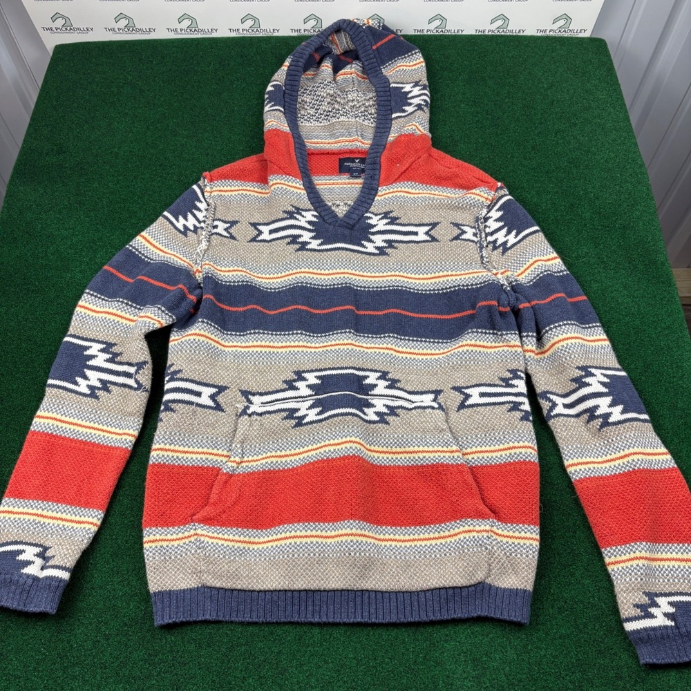 American Eagle Outfitters Aztec Striped V Neck Hoodie Sweater Small‎ S